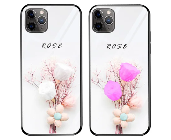 TPU+Glass чехол светящийся в темноте для Apple iPhone 11 (6.1") Rose /Белый
