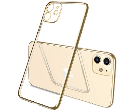 Прозрачный силиконовый чехол с глянцевой окантовкой Full Camera для Apple iPhone 11 (6.1") Золотой