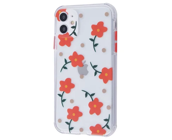 TPU чехол Flowers Colourful для Apple iPhone 11 (6.1") Прозрачный/Красные цветы