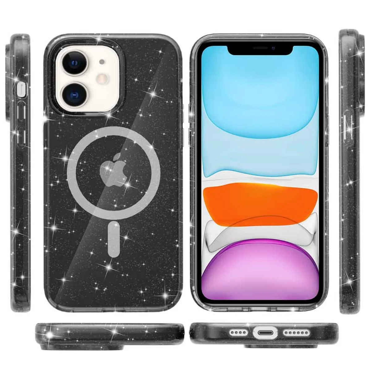 Чехол TPU Galaxy Sparkle (MagFit) для Apple iPhone 11 (6.1") Black+Glitter