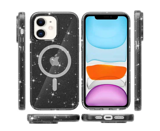 Чехол TPU Galaxy Sparkle (MagFit) для Apple iPhone 11 (6.1") Black+Glitter