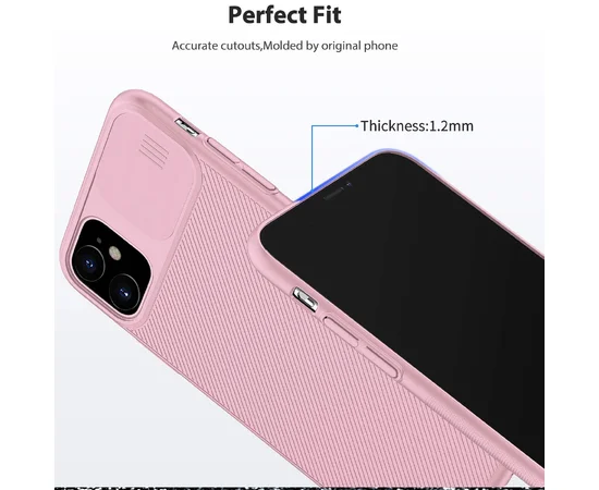 Карбоновая накладка Nillkin Camshield (со шторкой для камеры) для Apple iPhone 11 (6.1") Розовый / Pink