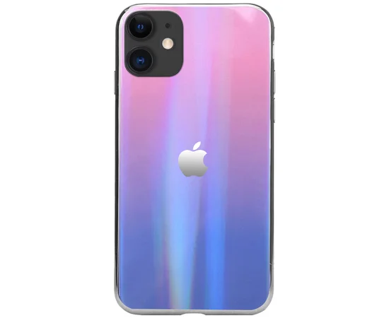TPU+Glass чехол Gradient Aurora с лого для Apple iPhone 11 (6.1") Розовый / Сиреневый