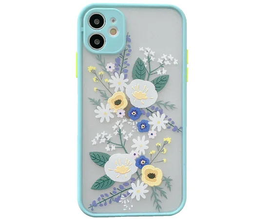 TPU+PC чехол Picture Color Buttons full camera для Apple iPhone 11 (6.1") Бирюзовый / Цветы