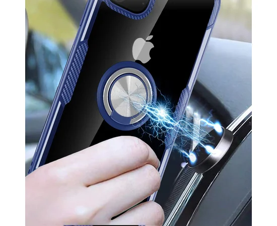 TPU+PC чехол Deen CrystalRing под магнитный держатель для Apple iPhone 11 (6.1") Бесцветный / Синий