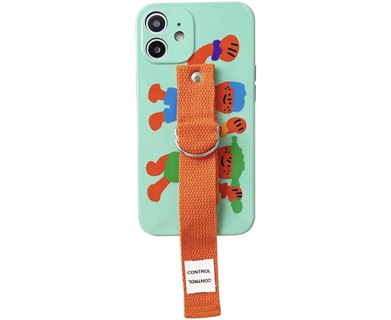 Чехол Funny Holder с цветным ремешком для Apple iPhone 11 (6.1") Зеленый / Оранжевый