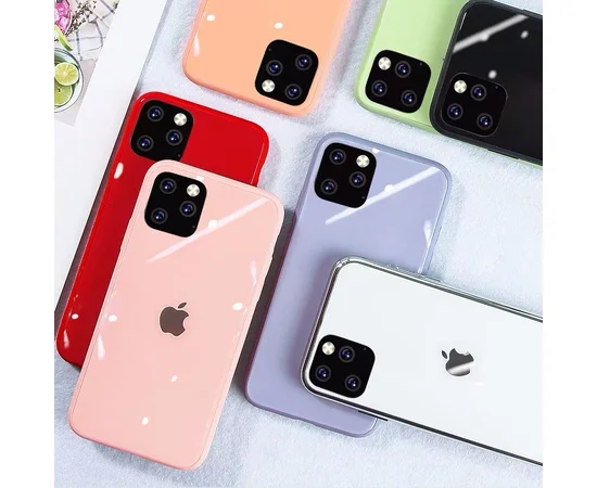 TPU+Glass чехол GLOSSY Logo series для Apple iPhone 11 (6.1") Красный / Red