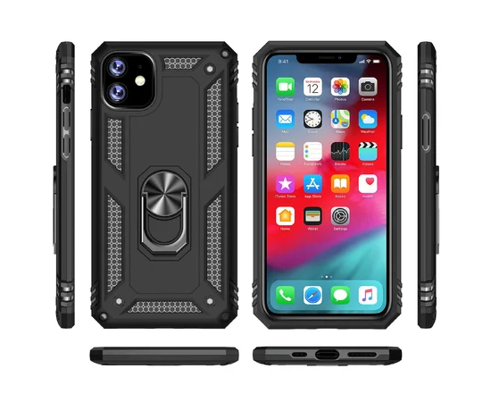 Ударопрочный чехол Serge Ring магнитный держатель для Apple iPhone 11 (6.1") Черный