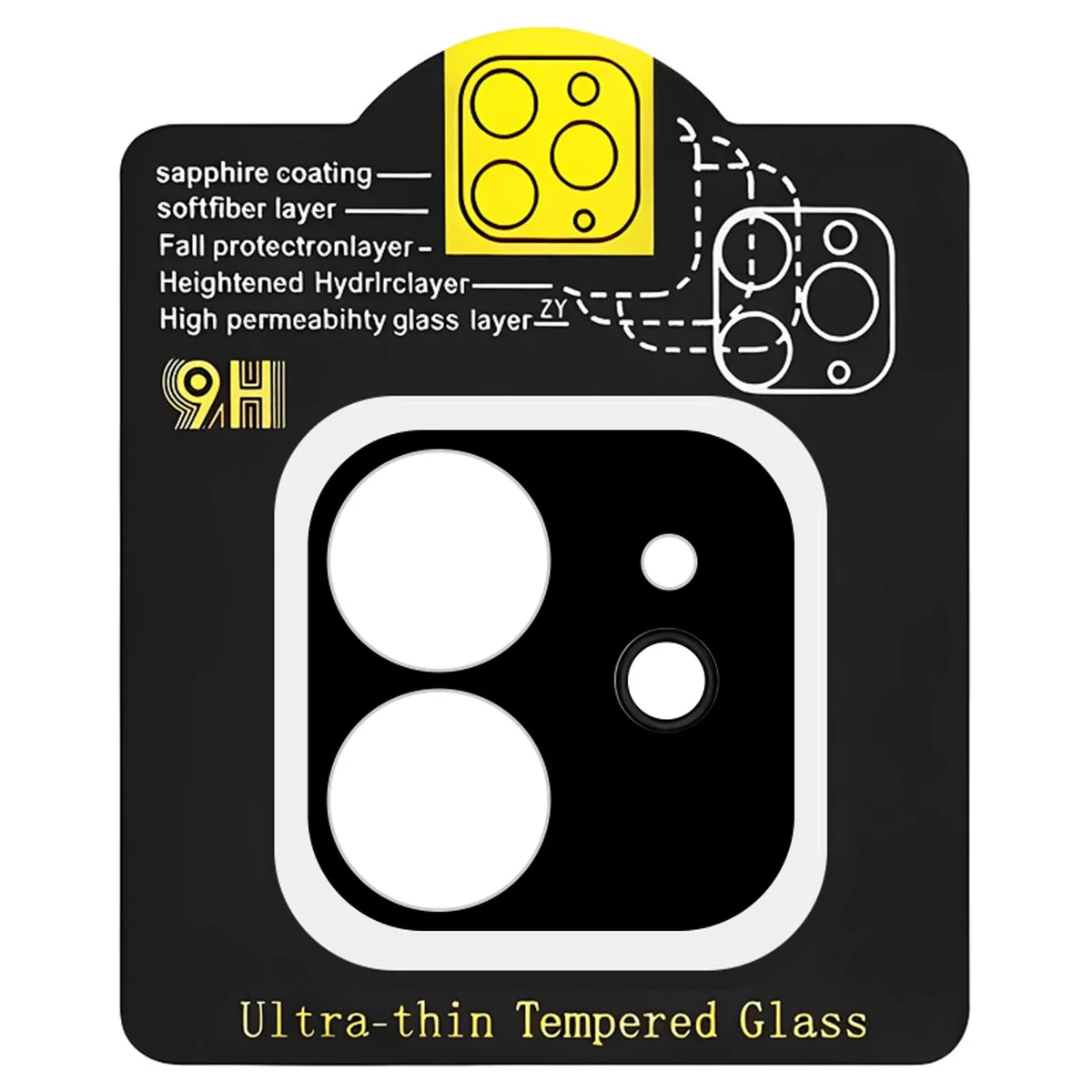 Защитное стекло на камеру Full Block (тех.пак) для Apple iPhone 11 (6.1") Черный