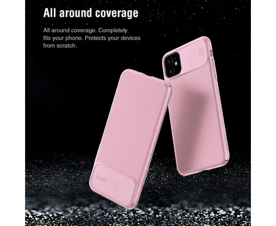 Карбоновая накладка Nillkin Camshield (со шторкой для камеры) для Apple iPhone 11 (6.1") Розовый / Pink