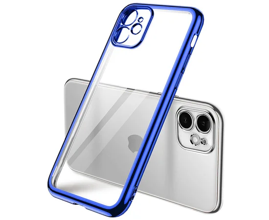 Прозрачный силиконовый чехол с глянцевой окантовкой Full Camera для Apple iPhone 11 (6.1") Синий