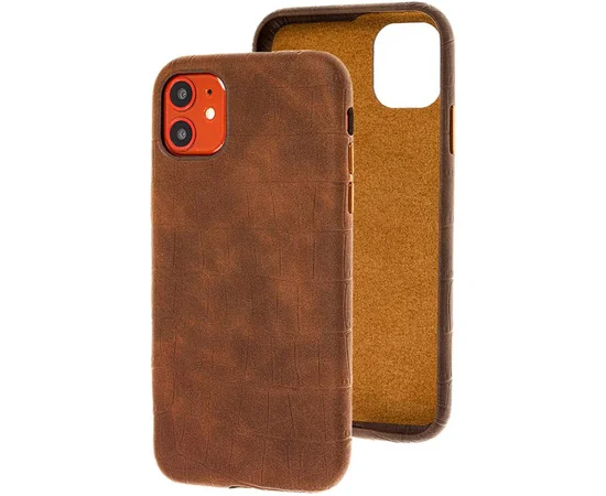 Кожаный чехол Croco Leather для Apple iPhone 11 (6.1") Brown