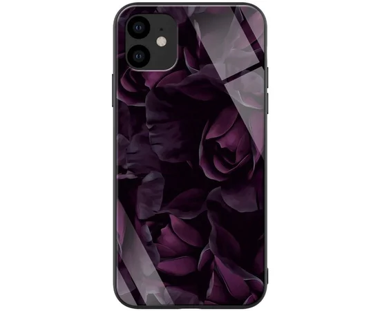 TPU+Glass чехол ForFun для Apple iPhone 11 (6.1") Фиолетовый/Розы