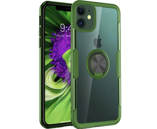 TPU+PC чехол Deen CrystalRing под магнитный держатель для Apple iPhone 11 (6.1") Бесцветный / Оливковый