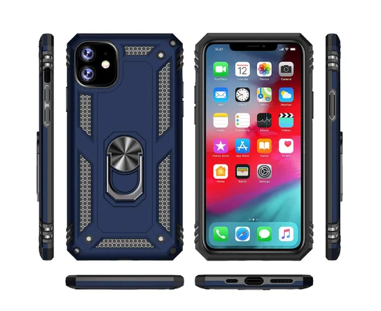 Ударопрочный чехол Serge Ring магнитный держатель для Apple iPhone 11 (6.1") Темно-синий
