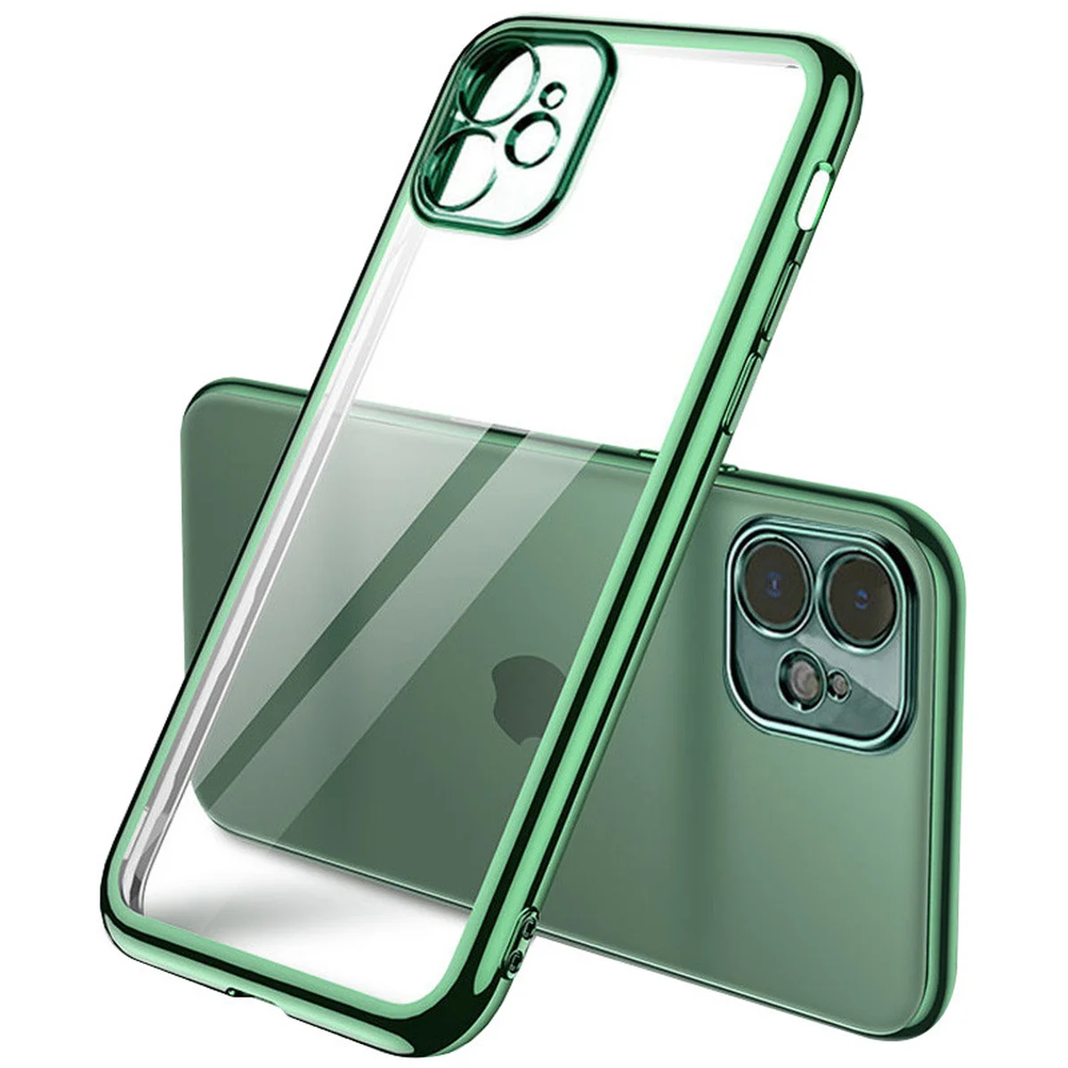 Прозрачный силиконовый чехол с глянцевой окантовкой Full Camera для Apple iPhone 11 (6.1") Темно-зеленый