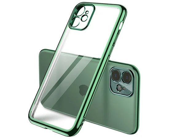 Прозрачный силиконовый чехол с глянцевой окантовкой Full Camera для Apple iPhone 11 (6.1") Темно-зеленый
