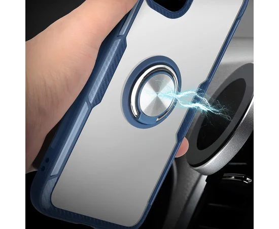TPU+PC чехол Deen CrystalRing под магнитный держатель для Apple iPhone 11 (6.1") Бесцветный / Темно-синий
