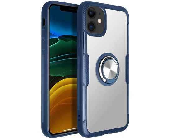 TPU+PC чехол Deen CrystalRing под магнитный держатель для Apple iPhone 11 (6.1") Бесцветный / Темно-синий