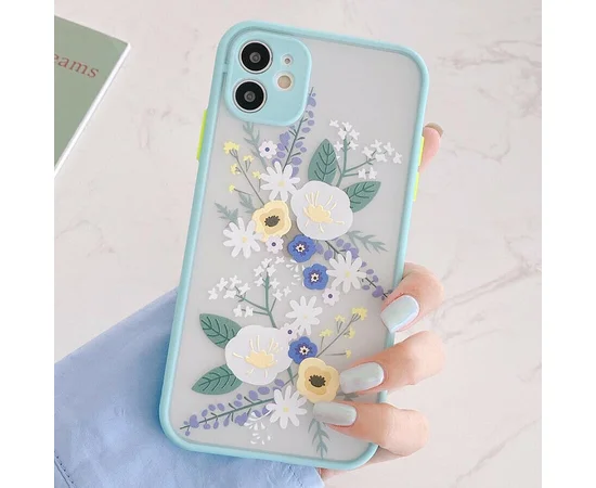 TPU+PC чехол Picture Color Buttons full camera для Apple iPhone 11 (6.1") Бирюзовый / Цветы
