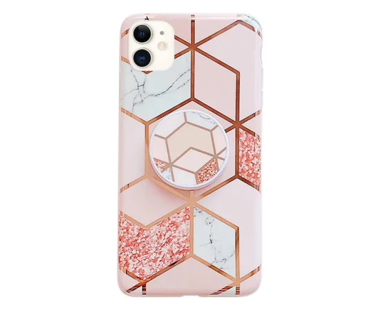 TPU Чехол Геометрия с держателем для телефона для Apple iPhone 11 (6.1") Розовый
