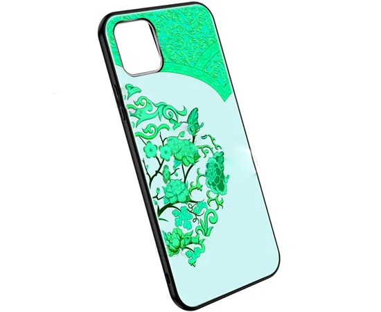 TPU+Glass чехол светящийся в темноте для Apple iPhone 11 (6.1") Бабочка с цветами / Бирюзовый