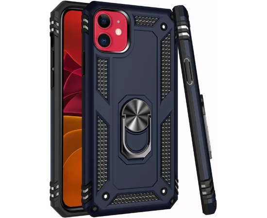 Ударопрочный чехол Serge Ring магнитный держатель для Apple iPhone 11 (6.1") Темно-синий