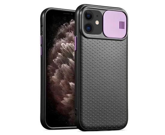 Чехол Camshield Black TPU со шторкой защищающей камеру для Apple iPhone 11 (6.1") Черный / Сиреневый