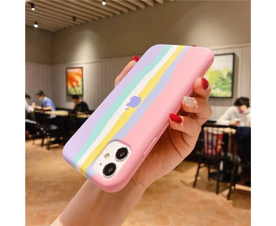 Чехол Silicone case Full Rainbow для Apple iPhone 11 (6.1") Розовый / Сиреневый