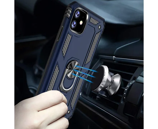 Ударопрочный чехол Serge Ring магнитный держатель для Apple iPhone 11 (6.1") Темно-синий