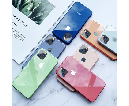 TPU+Glass чехол GLOSSY Logo series для Apple iPhone 11 (6.1") Синий / Blue