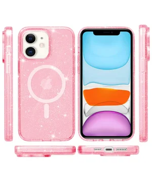 Чохол TPU Galaxy Sparkle (MagFit) для Apple iPhone 11 (6.1") Pink+Glitter