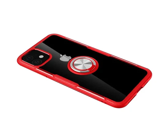 TPU+PC чехол Deen CrystalRing for Magnet (opp) для Apple iPhone 11 (6.1") Бесцветный / Красный