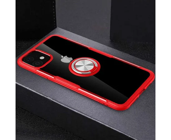 TPU+PC чехол Deen CrystalRing for Magnet (opp) для Apple iPhone 11 (6.1") Бесцветный / Красный