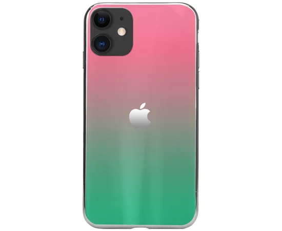 TPU+Glass чехол Gradient Aurora с лого для Apple iPhone 11 (6.1") Розовый / Бирюзовый
