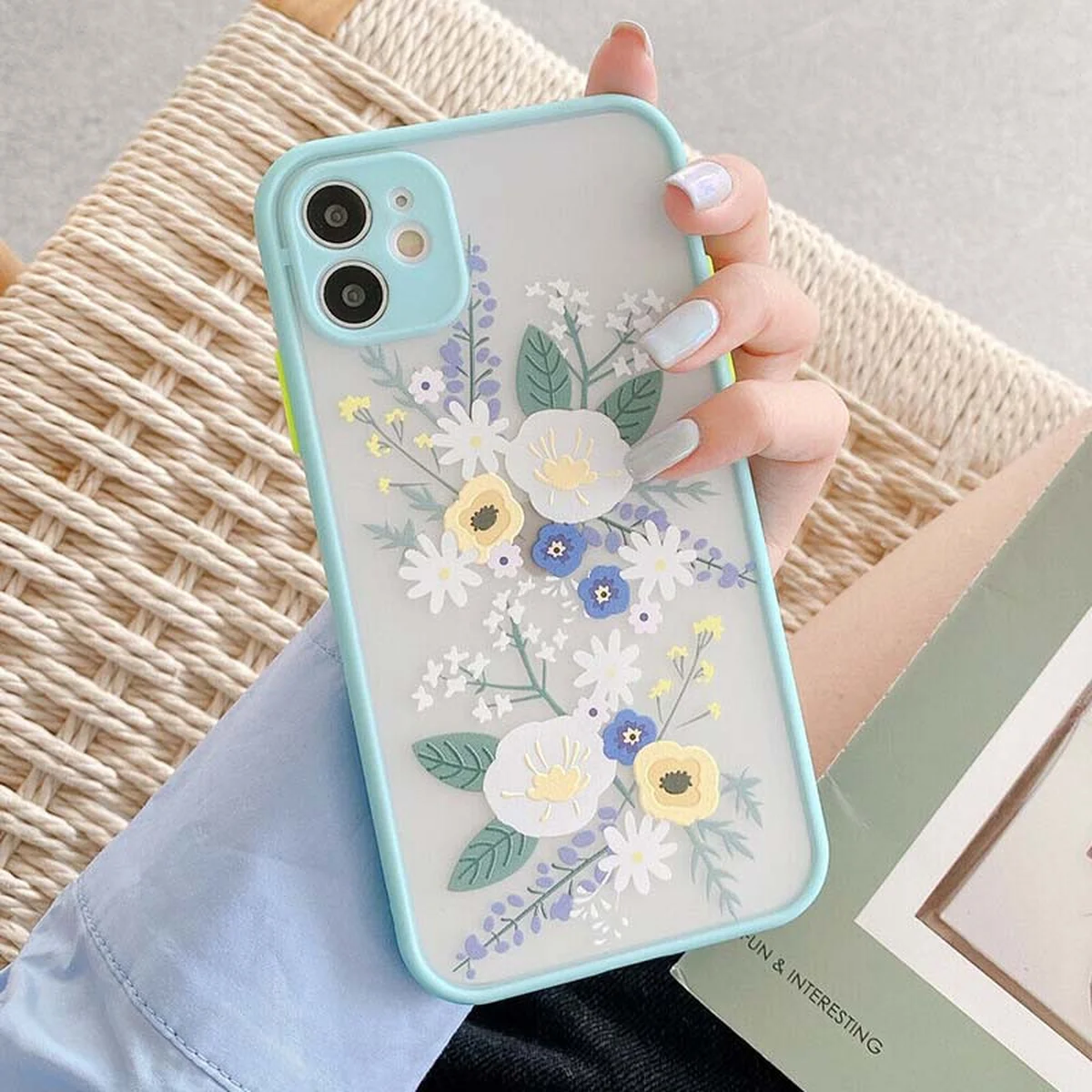 TPU + PC чохол Picture Color Buttons full camera для Apple iPhone 11 (6.1 ") Бірюзовий / Квіти