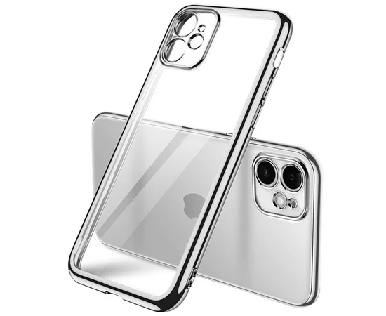 Прозрачный силиконовый чехол с глянцевой окантовкой Full Camera для Apple iPhone 11 (6.1") Серебряный