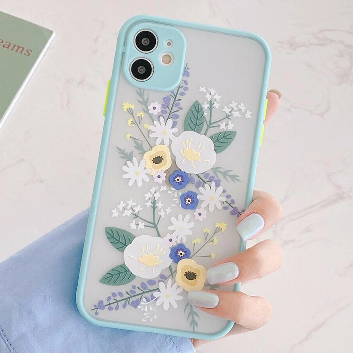 TPU + PC чохол Picture Color Buttons full camera для Apple iPhone 11 (6.1 ") Бірюзовий / Квіти