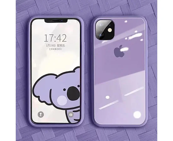 TPU+Glass чехол GLOSSY Logo series для Apple iPhone 11 (6.1") Серый / Lavender Gray