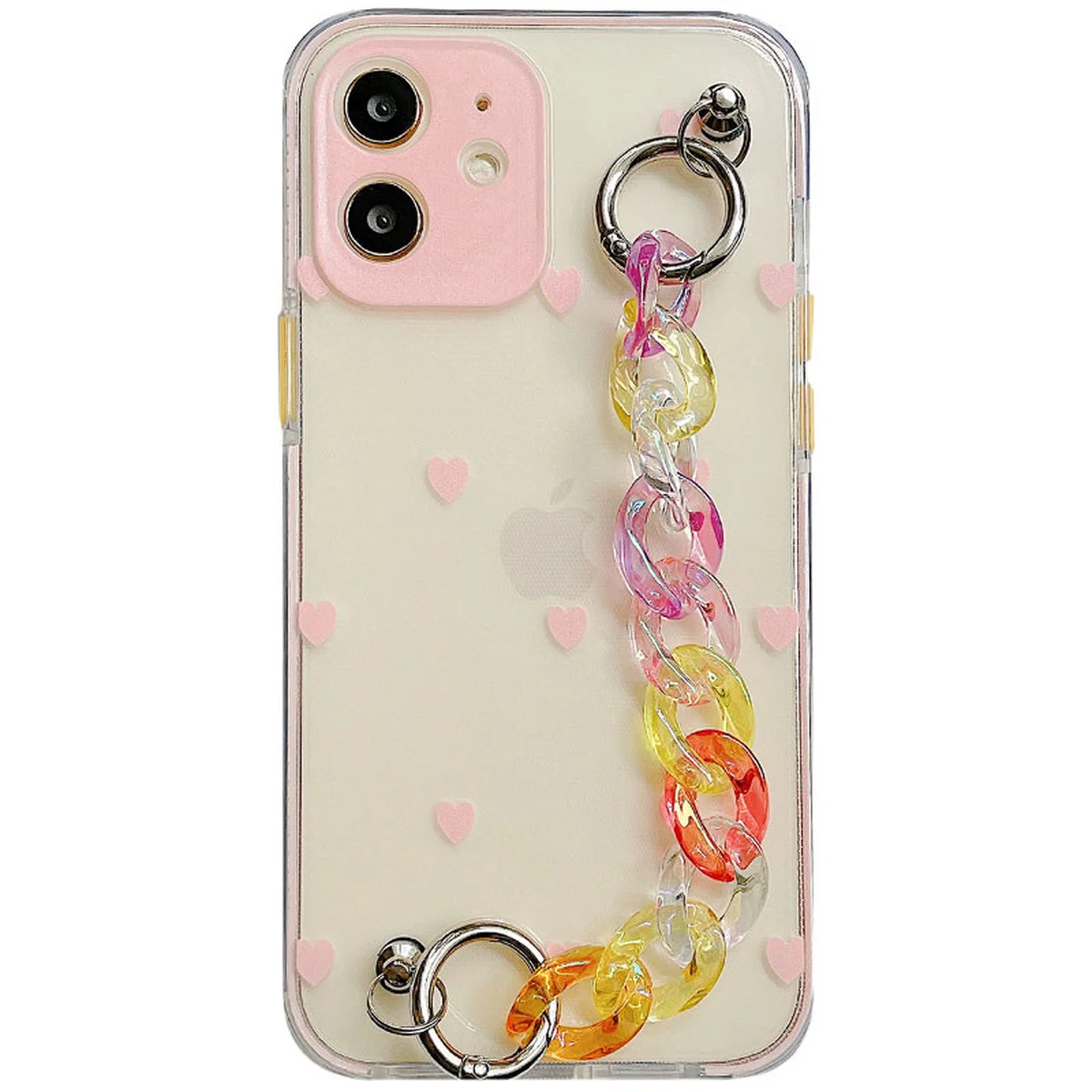 TPU+PC чехол Colorspot с ремешком-цепью для Apple iPhone 12 mini (5.4") Pink hearts