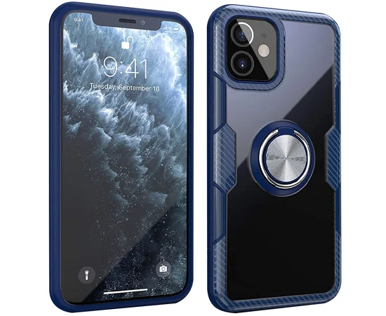 TPU+PC чехол Deen CrystalRing for Magnet (opp) для Apple iPhone 12 mini (5.4") Бесцветный / Темно-синий