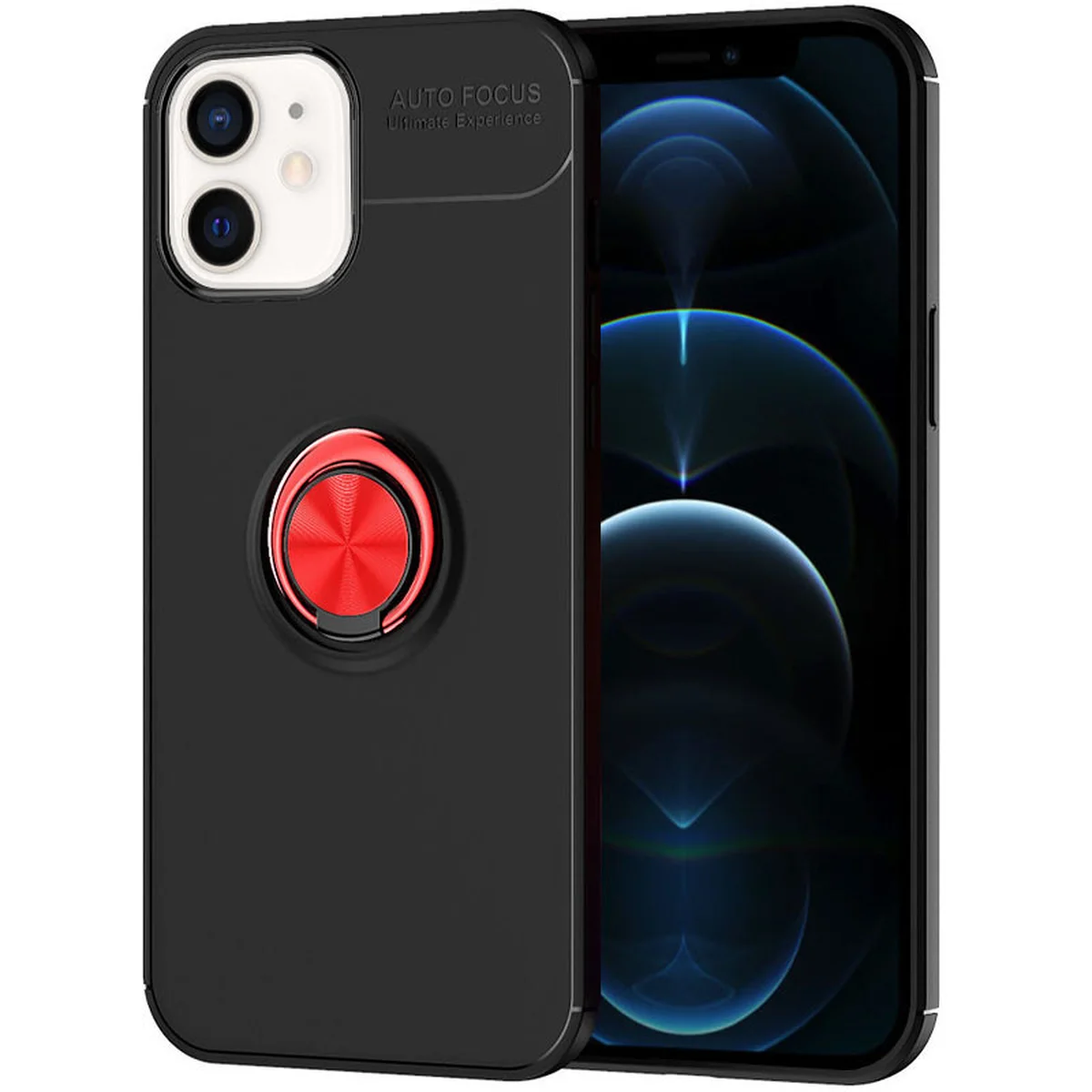 TPU чехол Deen ColorRing под магнитный держатель (opp) для Apple iPhone 12 mini (5.4") Черный / Красный