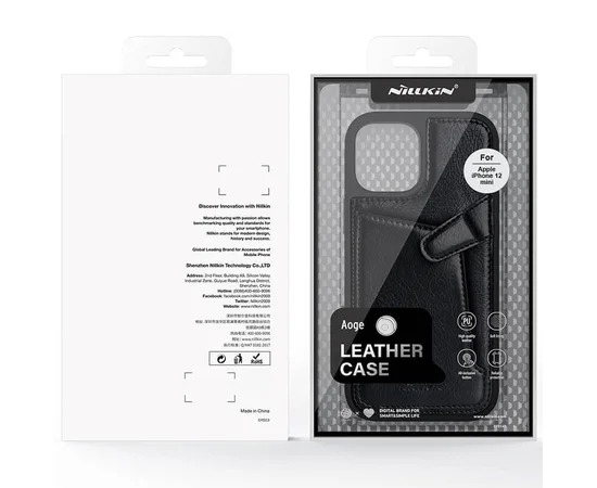 Кожаная накладка Nillkin Aoge (с карманом) для Apple iPhone 12 mini (5.4") Черный