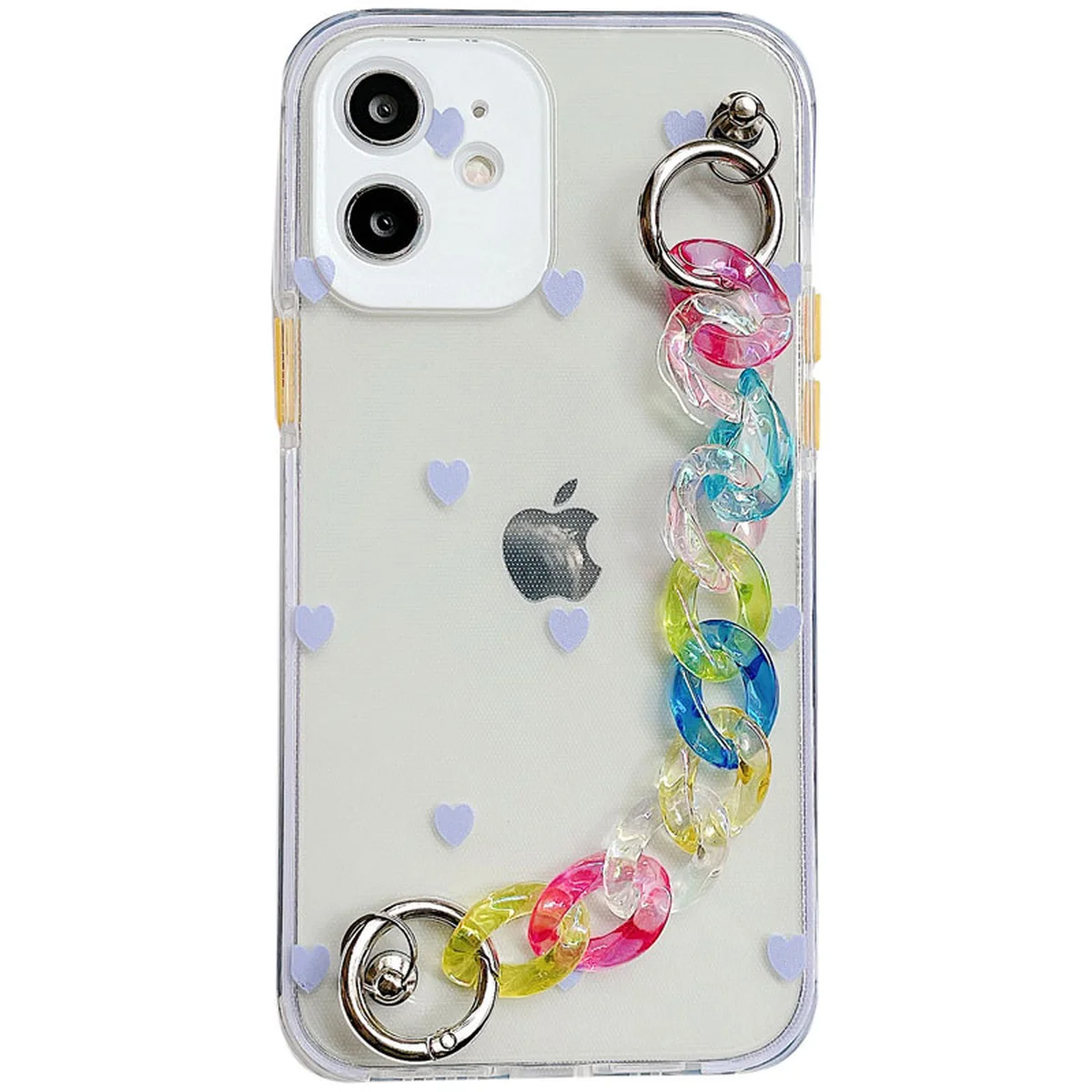 TPU+PC чехол Colorspot с ремешком-цепью для Apple iPhone 12 mini (5.4") Lilac hearts