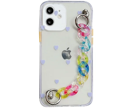 TPU+PC чехол Colorspot с ремешком-цепью для Apple iPhone 12 mini (5.4") Lilac hearts