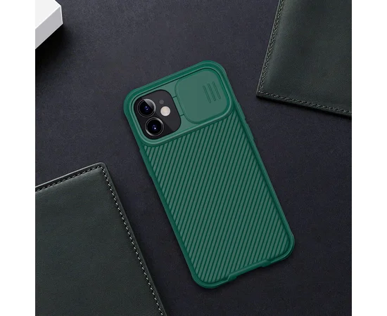 Карбоновая накладка Nillkin Camshield (шторка на камеру) для Apple iPhone 12 mini (5.4") Зеленый / Dark Green