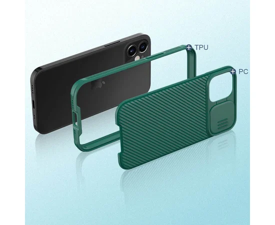 Карбонова накладка Nillkin Camshield (шторка на камеру) для Apple iPhone 12 mini (5.4 ") Зелений / Dark Green