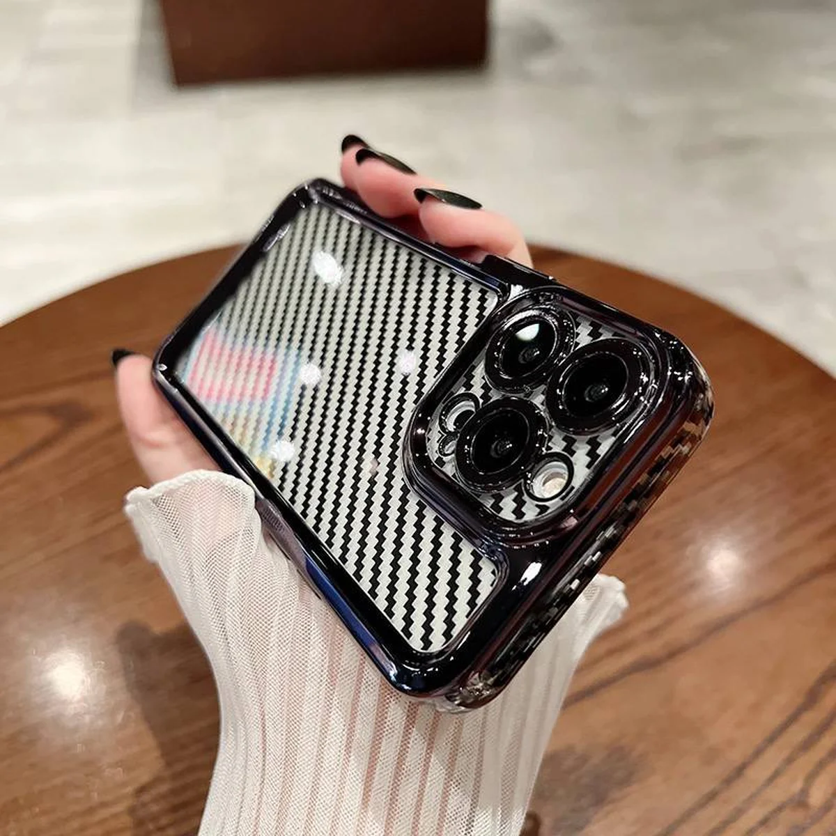 Силиконовый чехол "Carbon Fiber"  для Apple iPhone 13 Pro Max Черный