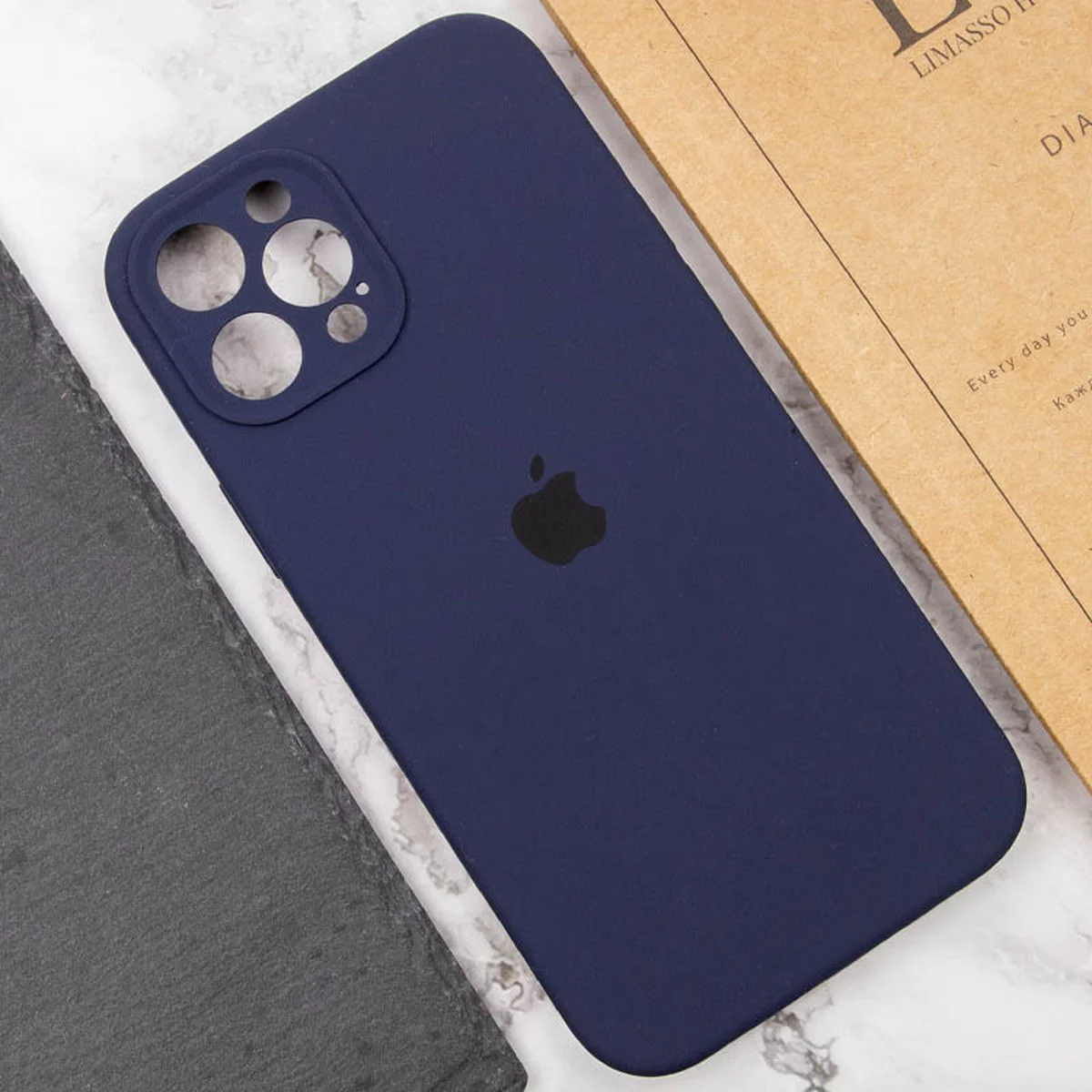 Чехол Silicone Case Full Camera Protective (AA) для Apple iPhone 12 Pro Max (6.7") Темно-синий / Midnight blue / PVH