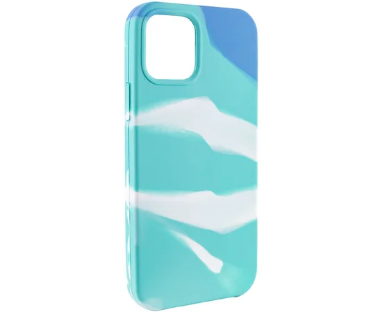 Чехол Silicone case full Aquarelle для Apple iPhone 12 Pro Max (6.7") Бирюзово-белый